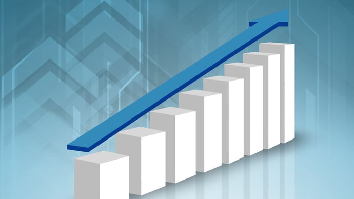 Ein zunehmendes Diagram mit der Zeit, zeichnet den Erfolg von HubSpot Marketing ab.