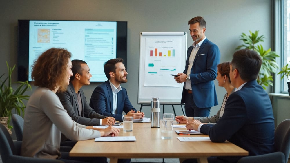 Verschiedene Mitarbeiter beschäftigen sich mit der Nachbereitung des Semrush Trainings.